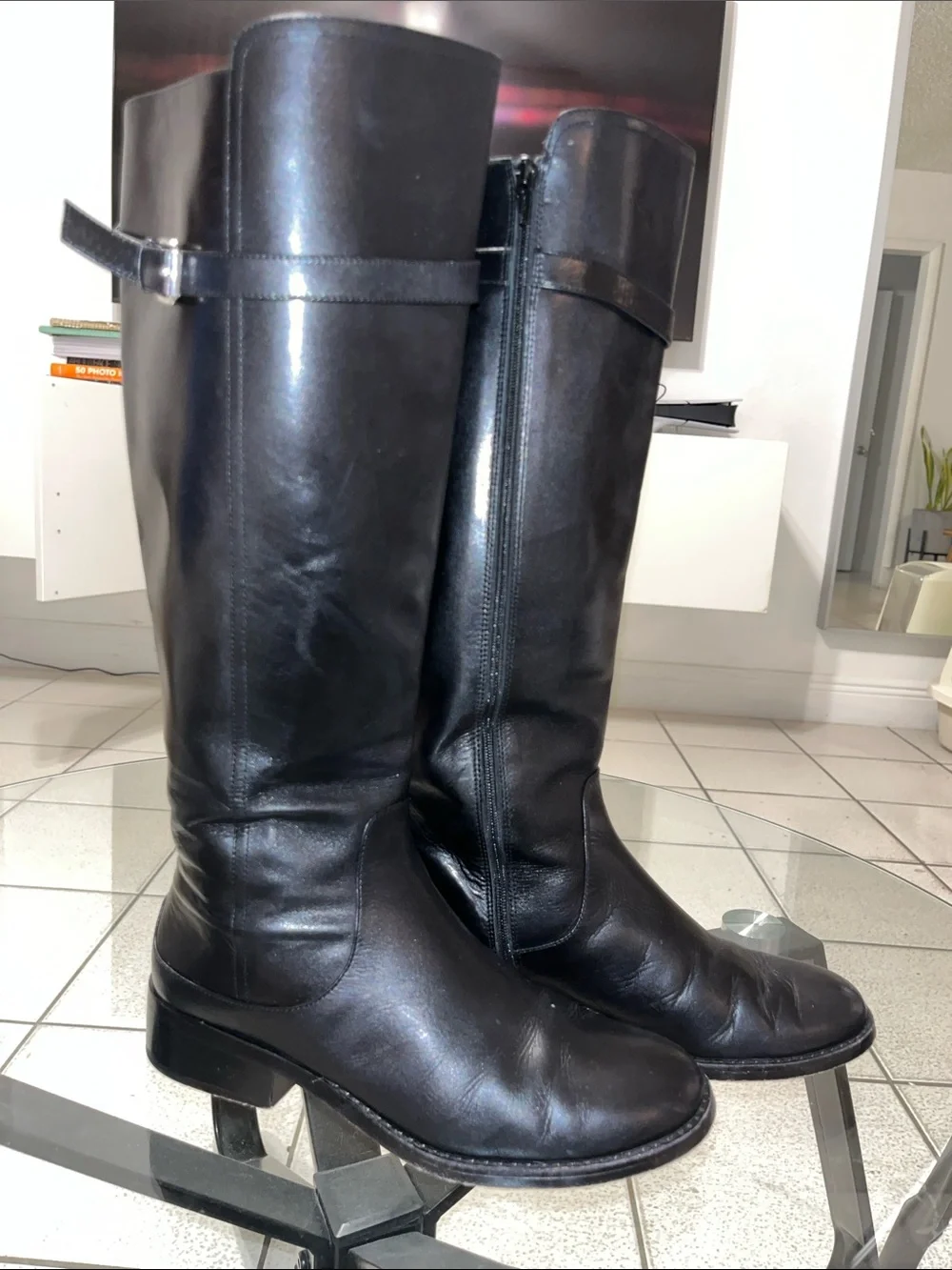 Ann Taylor Over-the-Knee Black Leather Riding Boots
